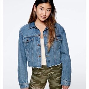 Pink by Victoria’s Secret cropped raw hem Jean jacket